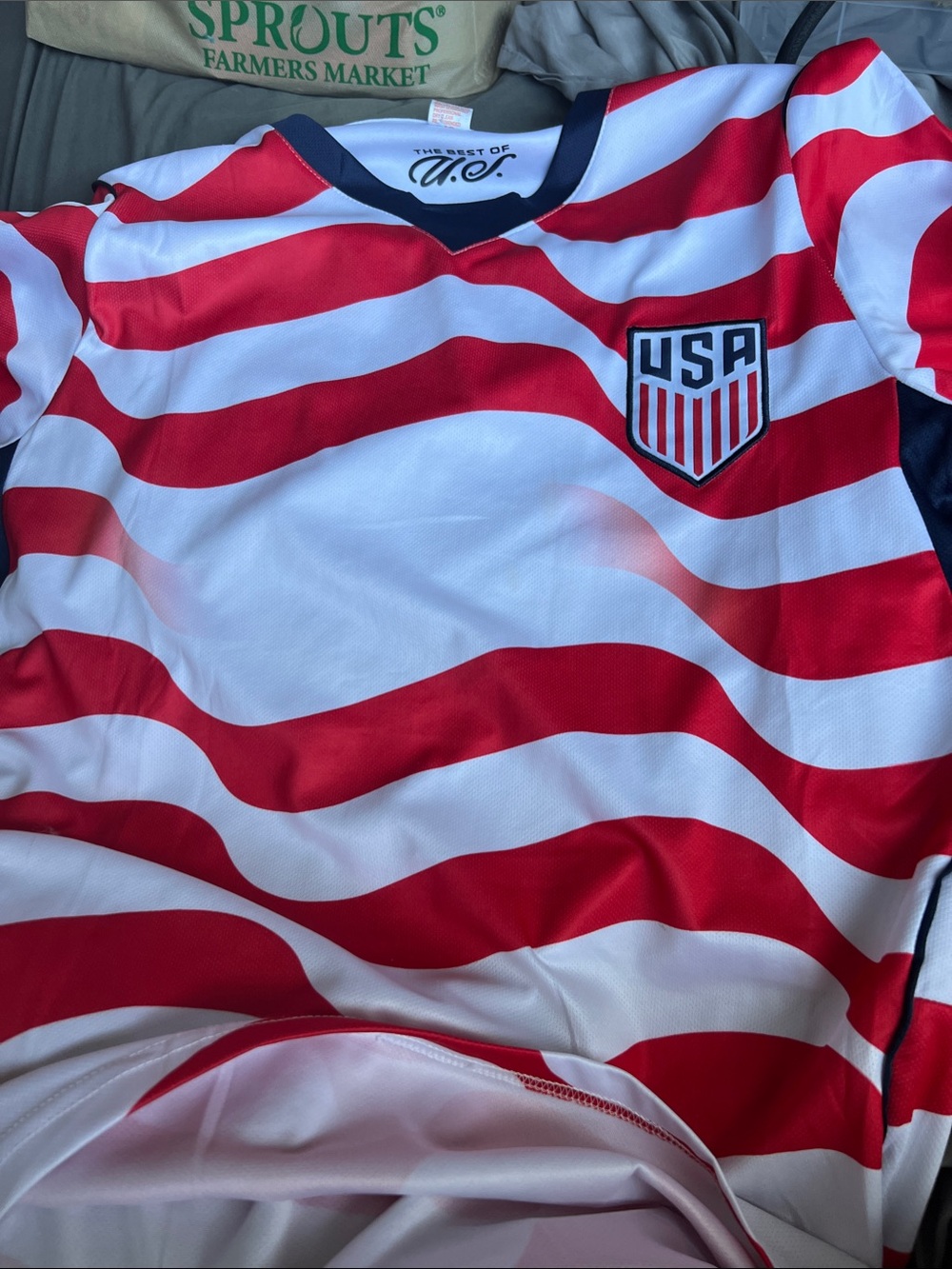 Active USA Red and White Wavy Stripe Soccer Jersey